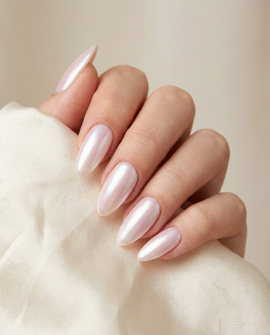 Aurora pearl chrome nails