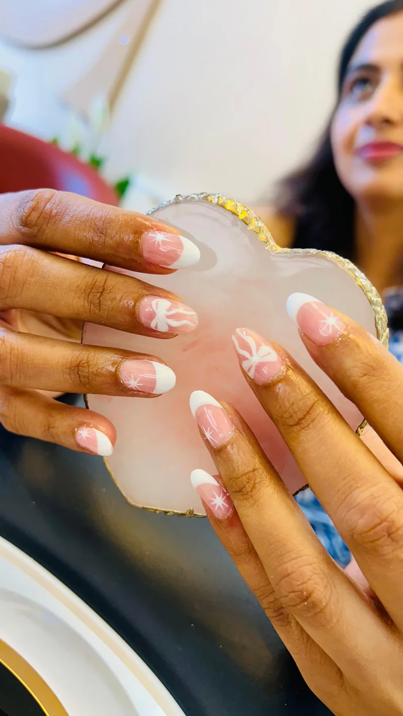 Bow French nails by Haus of Nails by Ritu, Gurgaon