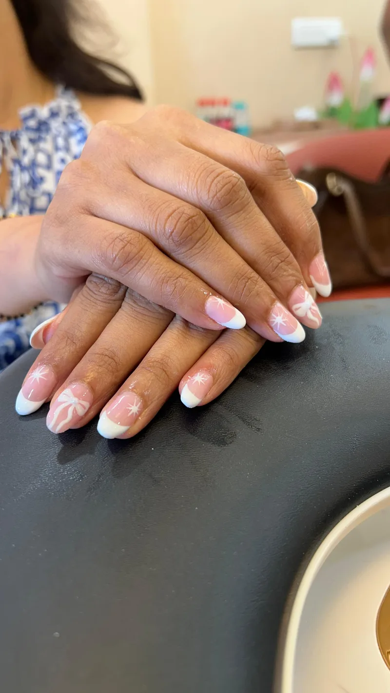 Pearl Bow French nails by Haus of Nails by Ritu, Gurgaon