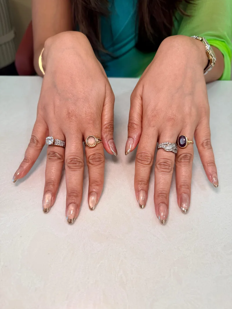 Chrome French nails by Haus of Nails by Ritu, Gurgaon
