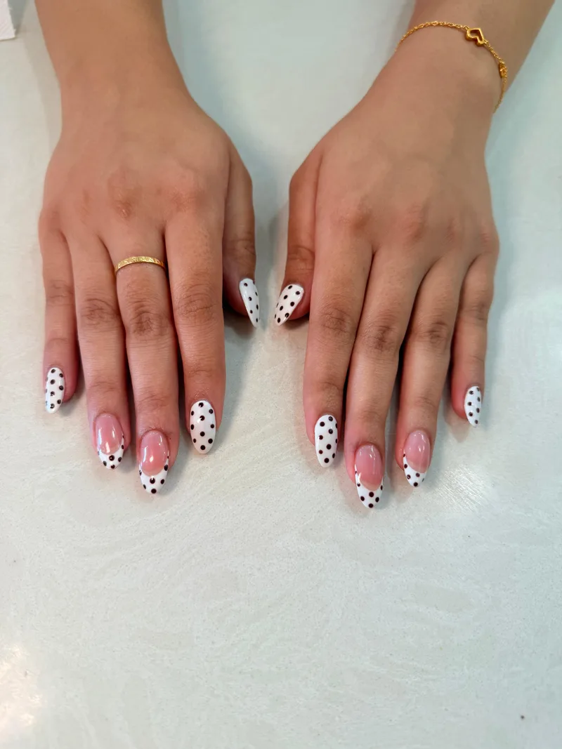 Polka French nails by Haus of Nails by Ritu, Gurgaon