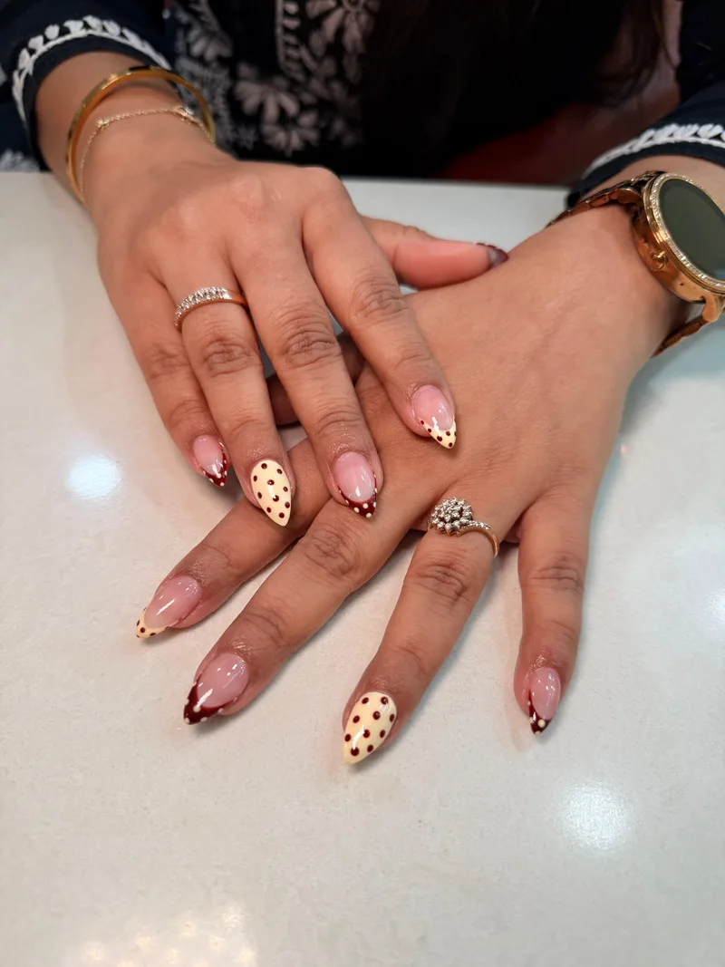 Cocoa Polka nails by Haus of Nails by Ritu, Gurgaon