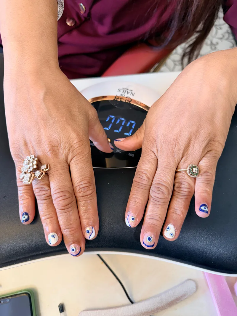 Evil Eye Short nails by Haus of Nails by Ritu, Gurgaon