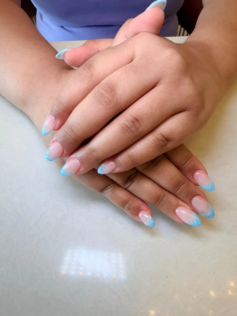 Aqua French nails by Haus of Nails by Ritu, Gurgaon