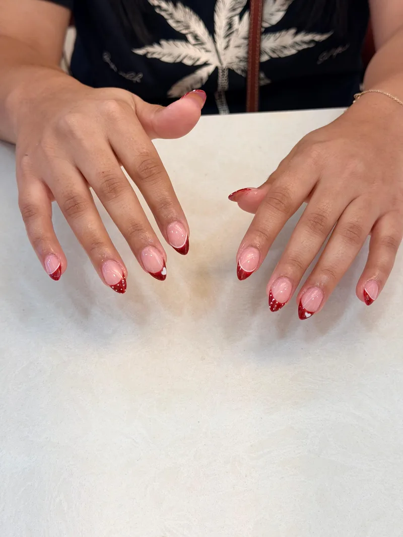 Cherry French nails by Haus of Nails by Ritu, Gurgaon