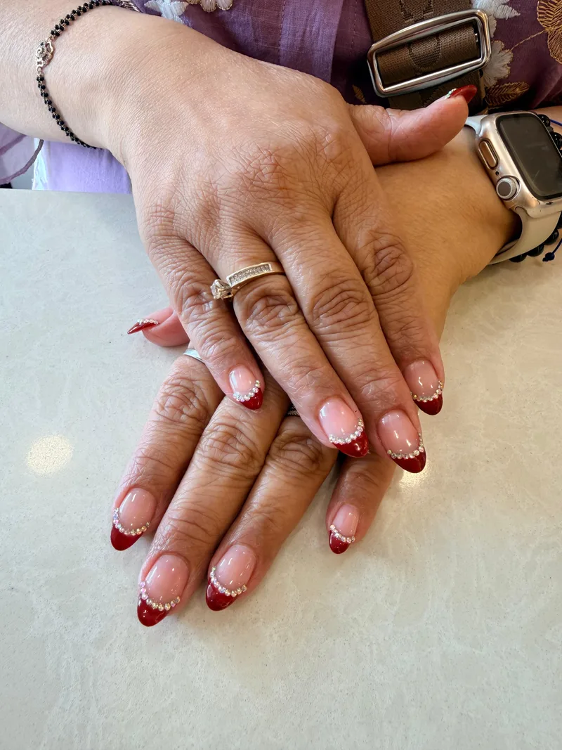 Wine & Gold nails by Haus of Nails by Ritu, Gurgaon
