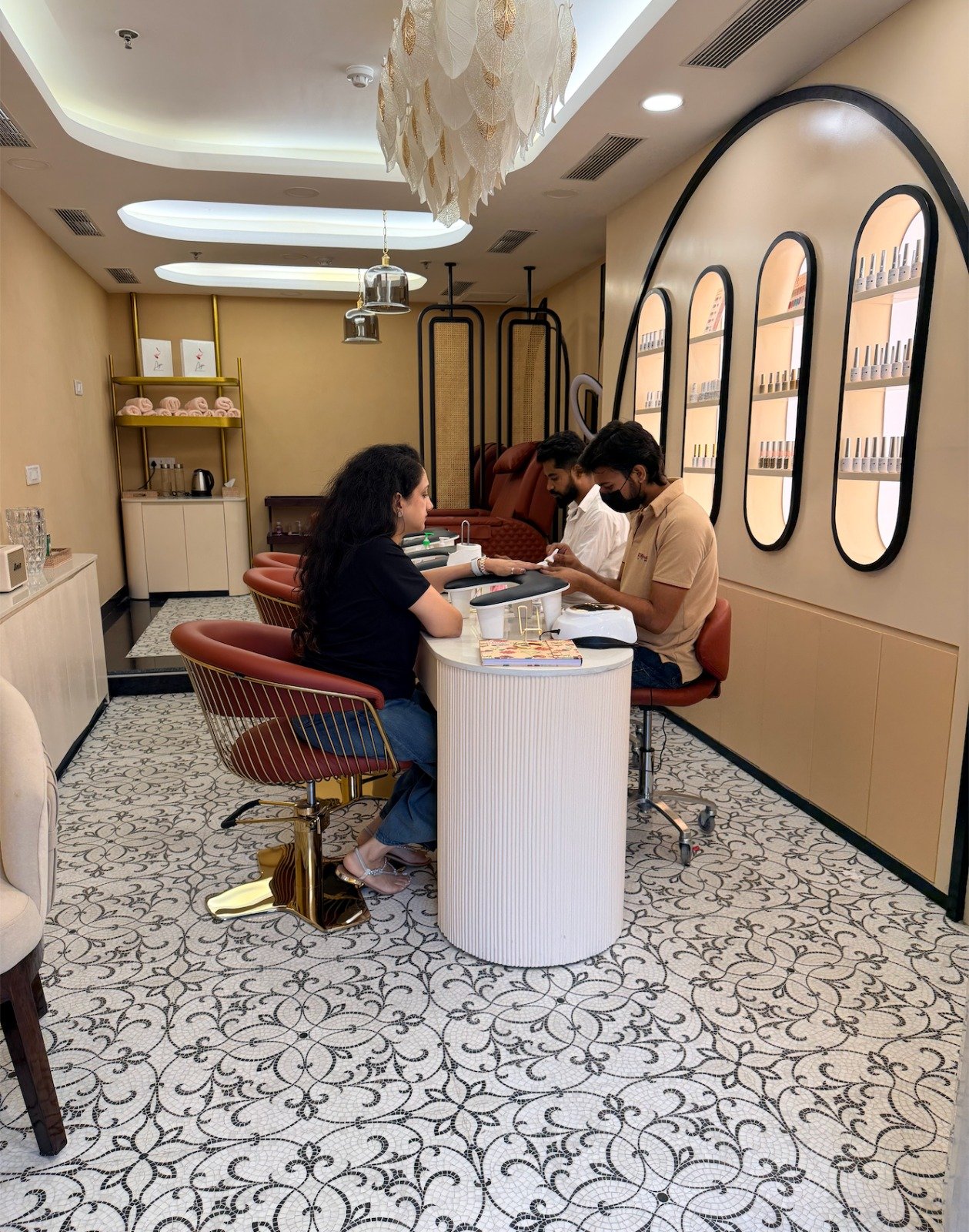 Manicure in progress at the studio